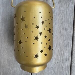 Gold Stars Lantern Vintage Tea Light Candle Holder Metal Celestial Whimsygoth